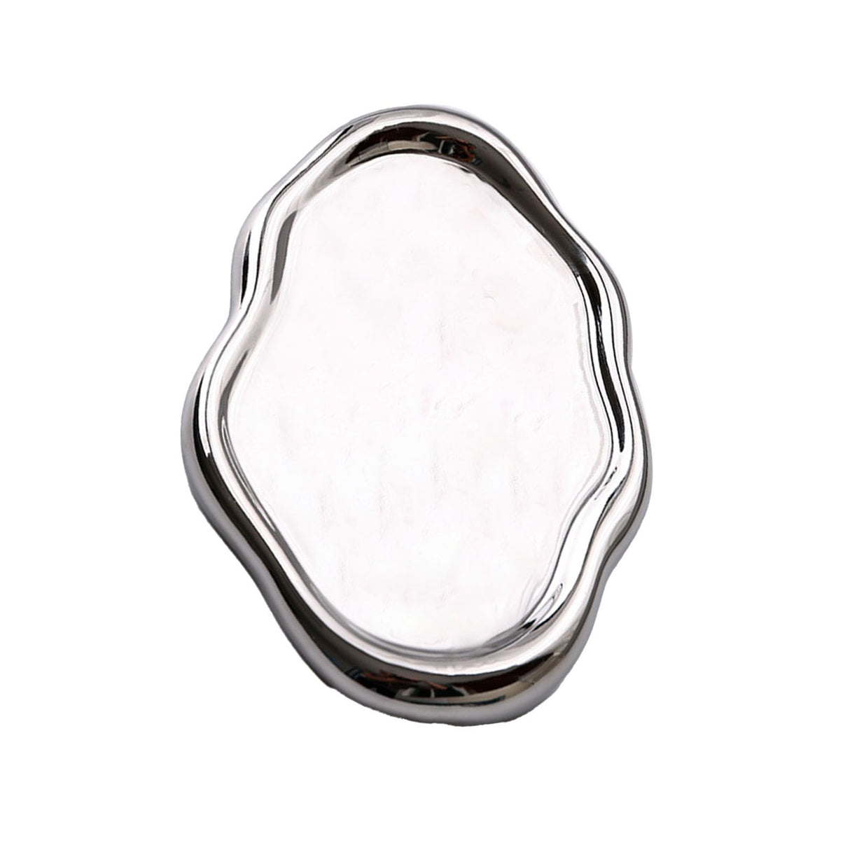 Jewelry Plate Ceramic Glossy Appearance Simple Modern Stylish Storage Tray for Home Gift Silver Oval