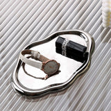 Jewelry Plate Ceramic Glossy Appearance Simple Modern Stylish Storage Tray for Home Gift Silver Oval - Close-Up Angle