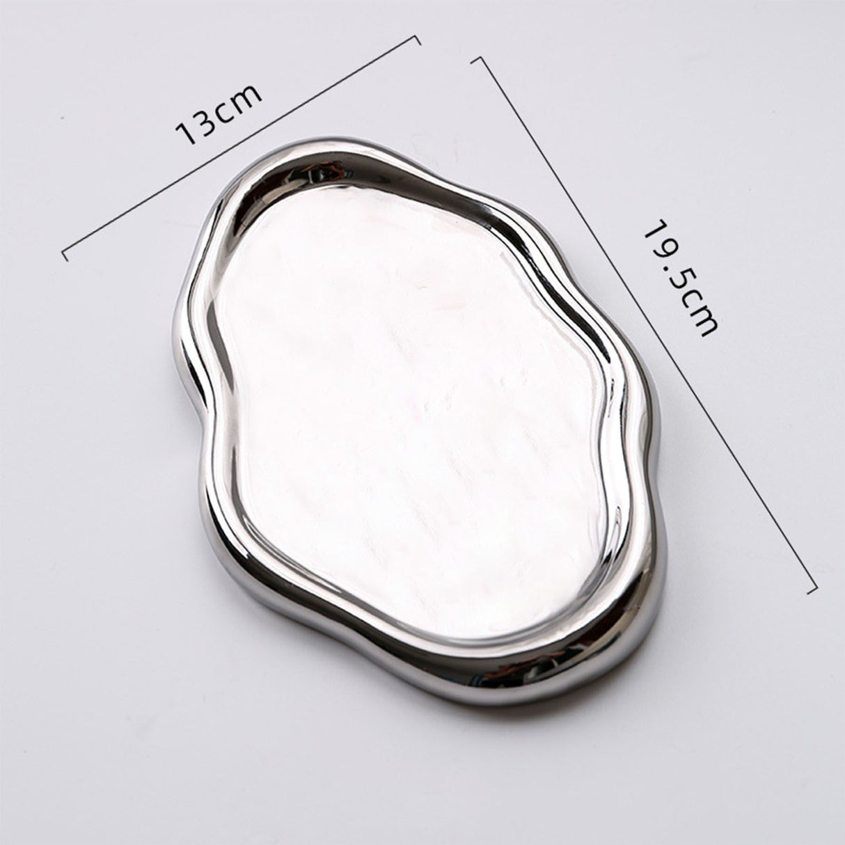 Jewelry Plate Ceramic Glossy Appearance Simple Modern Stylish Storage Tray for Home Gift Silver Oval