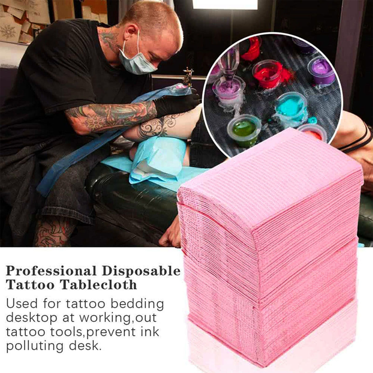 125PCS Tattoo Clean Pad Good Absorption Thick Cloth Disposable Tattoo Tablecloth for Tattooist Pink
