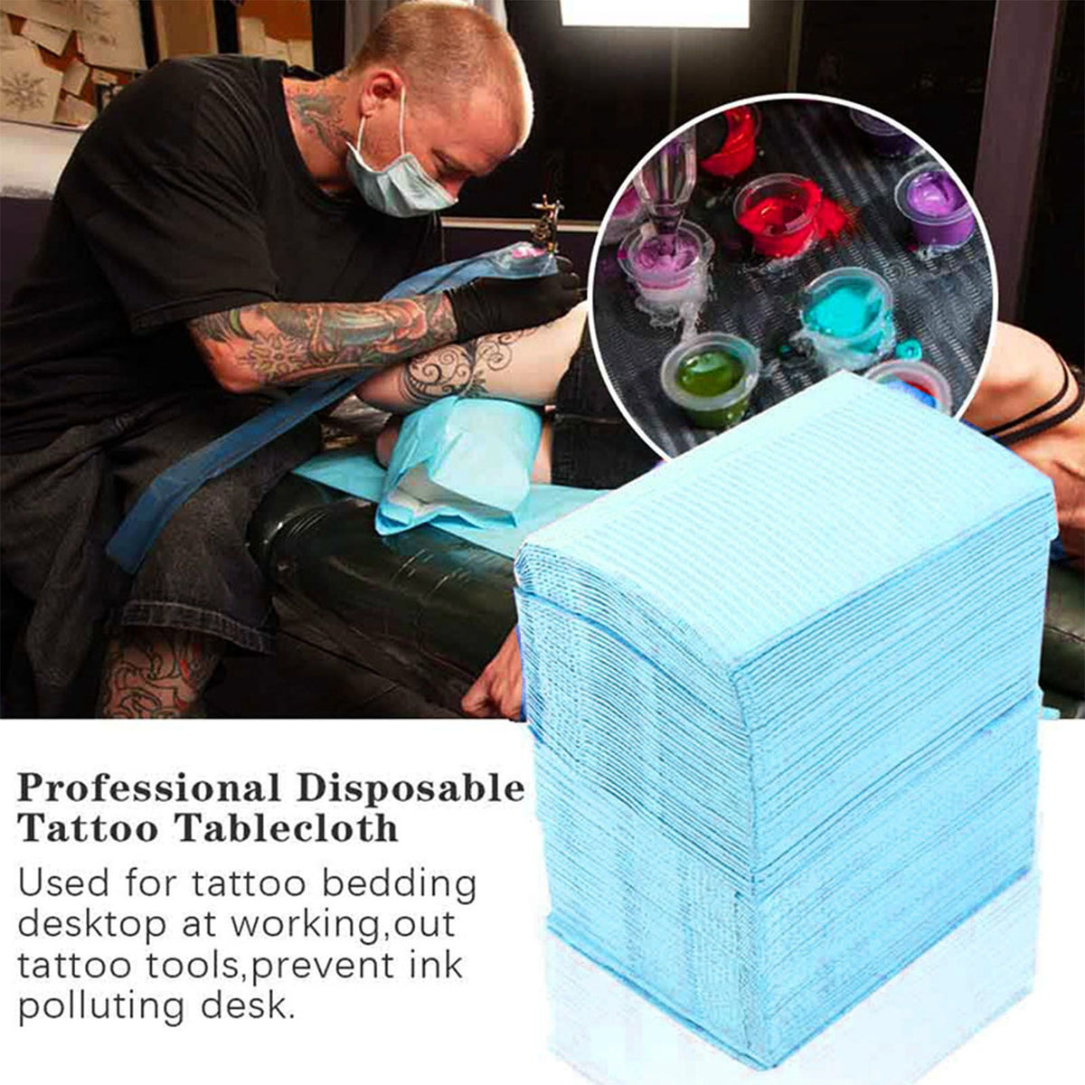 125PCS Tattoo Clean Pad Good Absorption Thick Cloth Disposable Tattoo Tablecloth for Tattooist Blue