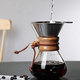 Pour Over Coffee Maker 400ml Double Layer Filter V Spout Wooden Sleeve Coffee Brewer for Home Cafe Party