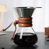Pour Over Coffee Maker 400ml Double Layer Filter V Spout Wooden Sleeve Coffee Brewer for Home Cafe Party