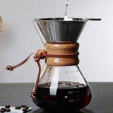 Pour Over Coffee Maker 400ml Double Layer Filter V Spout Wooden Sleeve Coffee Brewer for Home Cafe Party