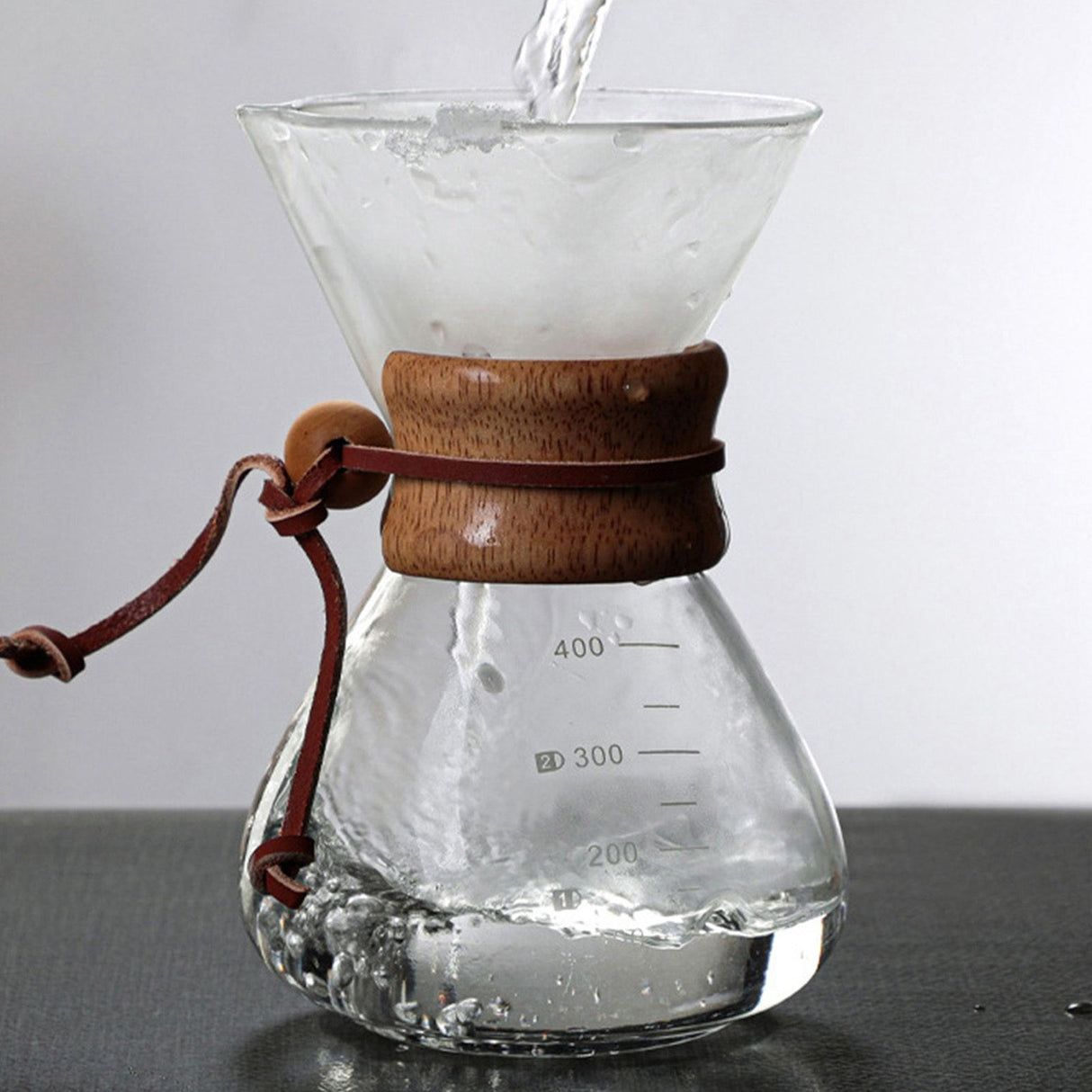 Pour Over Coffee Maker 400ml Double Layer Filter V Spout Wooden Sleeve Coffee Brewer for Home Cafe Party