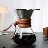 Pour Over Coffee Maker 400ml Double Layer Filter V Spout Wooden Sleeve Coffee Brewer for Home Cafe Party