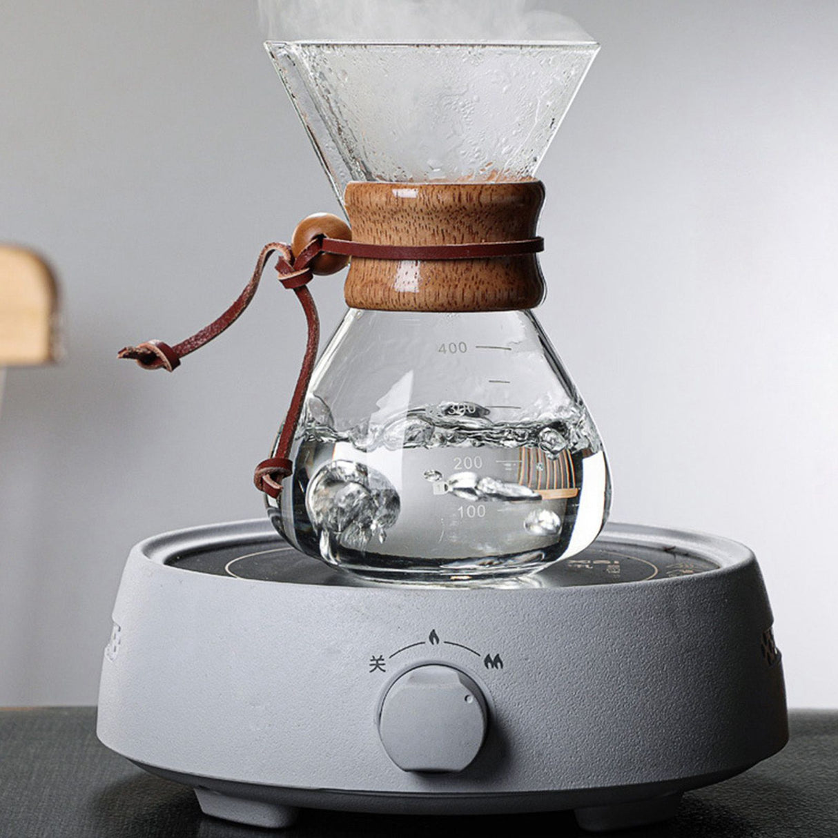 Pour Over Coffee Maker 400ml Double Layer Filter V Spout Wooden Sleeve Coffee Brewer for Home Cafe Party