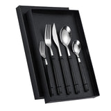 Tableware Cutlery Set Stainless Steel Dinner Knives Forks Spoons Eating Utensils High Hardness Flatware Set Black Handle - Side View