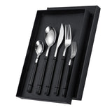 Tableware Cutlery Set Stainless Steel Dinner Knives Forks Spoons Eating Utensils High Hardness Flatware Set Black Handle - Top-Down View