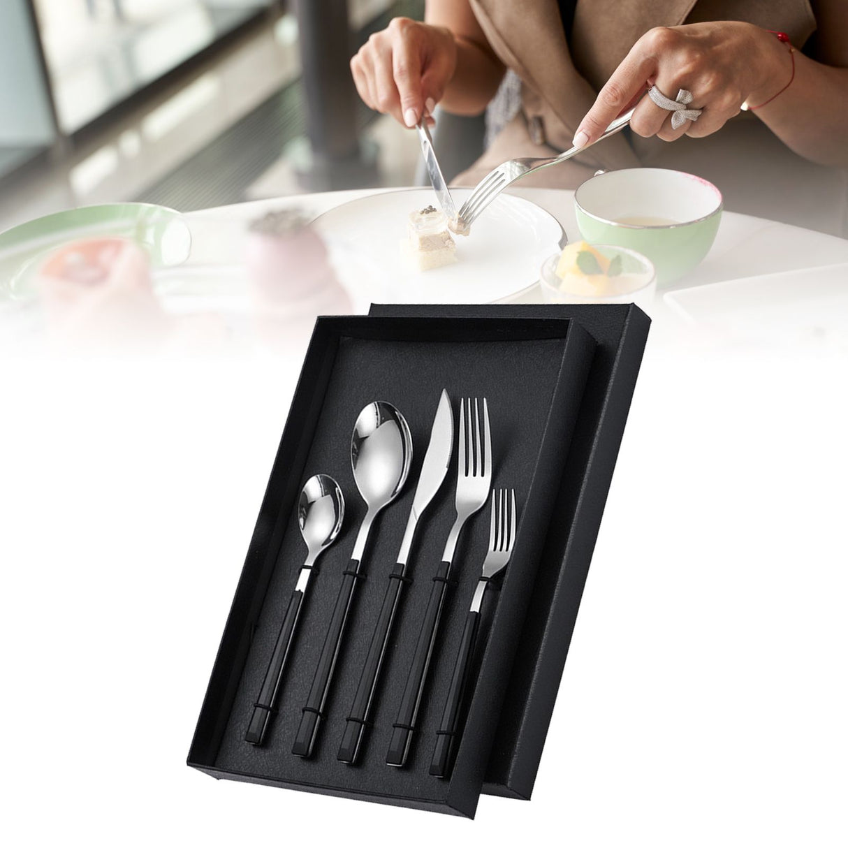 Tableware Cutlery Set Stainless Steel Dinner Knives Forks Spoons Eating Utensils High Hardness Flatware Set Black Handle