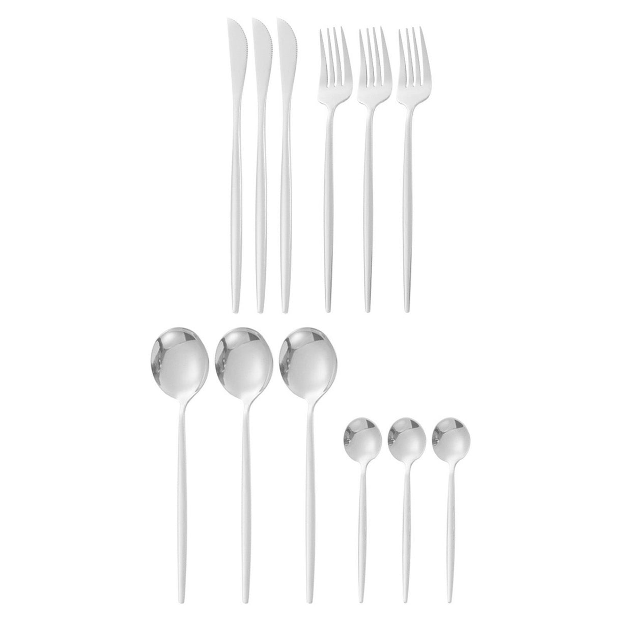 12Pcs Tableware Set Spoons Knives Forks Glossy 410 Stainless Steel Cutlery Set for Home Restaurant Silver