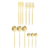 12Pcs Tableware Set Spoons Knives Forks Glossy 410 Stainless Steel Cutlery Set for Home Restaurant Gold - Side View