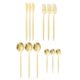 12Pcs Tableware Set Spoons Knives Forks Glossy 410 Stainless Steel Cutlery Set for Home Restaurant Gold - Top-Down View