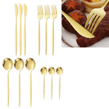 12Pcs Tableware Set Spoons Knives Forks Glossy 410 Stainless Steel Cutlery Set for Home Restaurant Gold - 45-Degree Angle