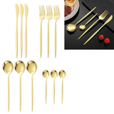 12Pcs Tableware Set Spoons Knives Forks Glossy 410 Stainless Steel Cutlery Set for Home Restaurant Gold - Rear View