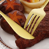 12Pcs Tableware Set Spoons Knives Forks Glossy 410 Stainless Steel Cutlery Set for Home Restaurant Gold - Close-Up Angle