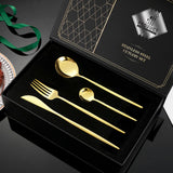 12Pcs Tableware Set Spoons Knives Forks Glossy 410 Stainless Steel Cutlery Set for Home Restaurant Gold - Low Angle