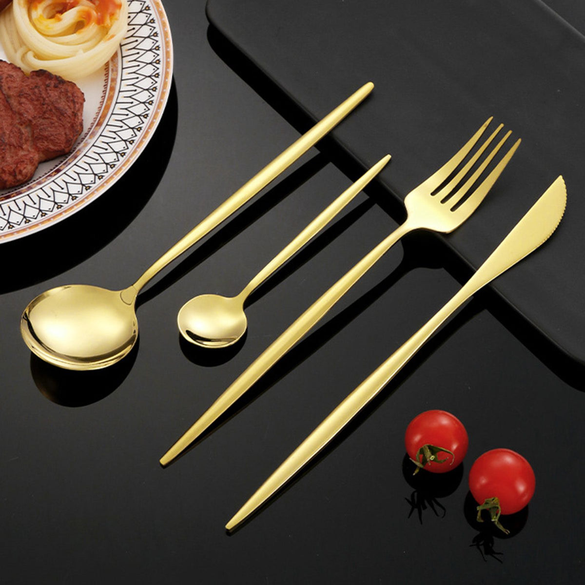 12Pcs Tableware Set Spoons Knives Forks Glossy 410 Stainless Steel Cutlery Set for Home Restaurant Gold