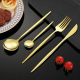 12Pcs Tableware Set Spoons Knives Forks Glossy 410 Stainless Steel Cutlery Set for Home Restaurant Gold