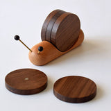 Wood Mug Coaster Heat Insulation Cute Snail Shape 5pcs Wooden Round Coasters with Magnet - Side View
