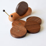 Wood Mug Coaster Heat Insulation Cute Snail Shape 5pcs Wooden Round Coasters with Magnet