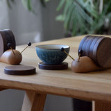 Wood Mug Coaster Heat Insulation Cute Snail Shape 5pcs Wooden Round Coasters with Magnet - Rear View