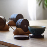 Wood Mug Coaster Heat Insulation Cute Snail Shape 5pcs Wooden Round Coasters with Magnet - Close-Up Angle