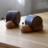 Wood Mug Coaster Heat Insulation Cute Snail Shape 5pcs Wooden Round Coasters with Magnet - Extra Image