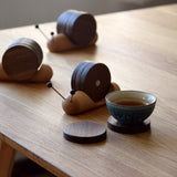 Wood Mug Coaster Heat Insulation Cute Snail Shape 5pcs Wooden Round Coasters with Magnet - Extra Image