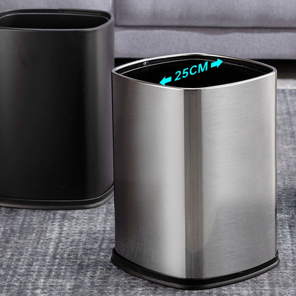 12L Rectangular Trash Can Lidless Living Room Kitchen Office Stainless Steel Dustbin Trash Can