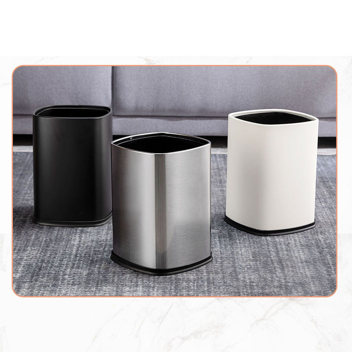 12L Rectangular Trash Can Lidless Living Room Kitchen Office Stainless Steel Dustbin Trash Can
