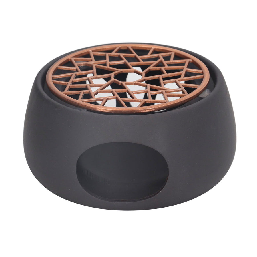Teapot Warmer Base Ceramic Candle Heater Tea Coffee Milk Light Warmer with Purple Iron Pad for Home Black A Pad