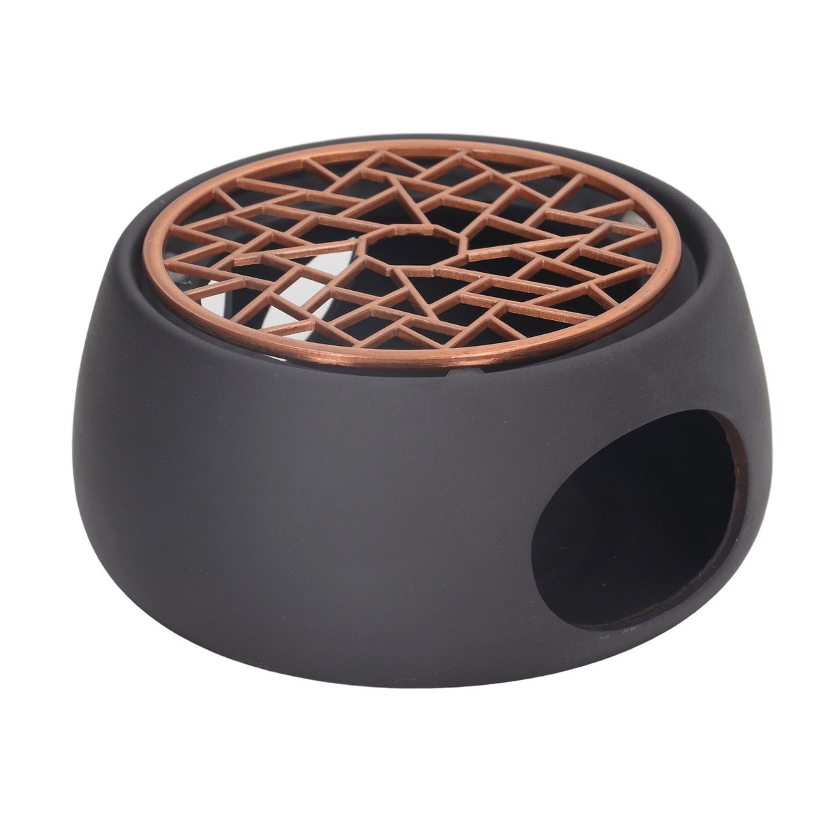 Teapot Warmer Base Ceramic Candle Heater Tea Coffee Milk Light Warmer with Purple Iron Pad for Home Black A Pad