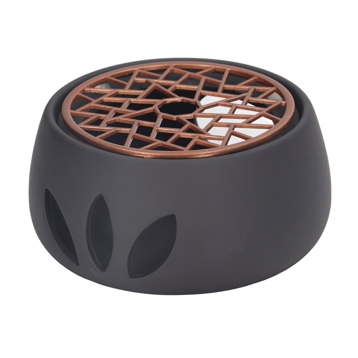 Teapot Warmer Base Ceramic Candle Heater Tea Coffee Milk Light Warmer with Purple Iron Pad for Home Black A Pad