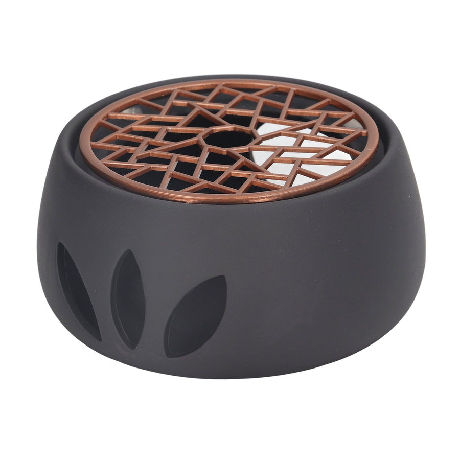 Teapot Warmer Base Ceramic Candle Heater Tea Coffee Milk Light Warmer with Purple Iron Pad for Home Black A Pad