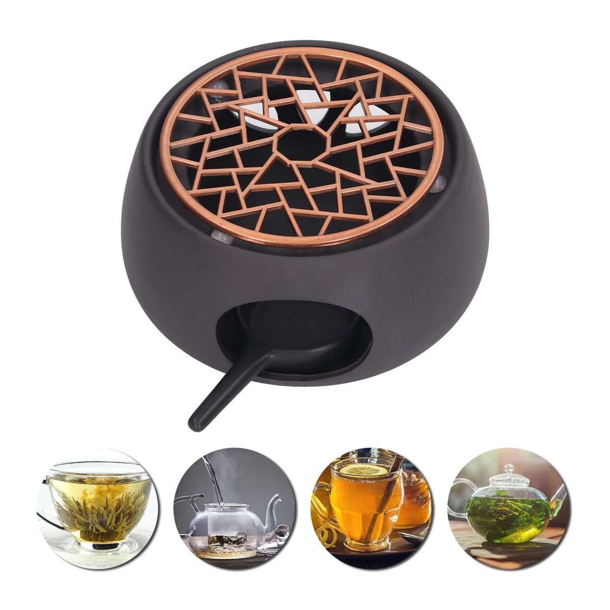 Teapot Warmer Base Ceramic Candle Heater Tea Coffee Milk Light Warmer with Purple Iron Pad for Home Black A Pad