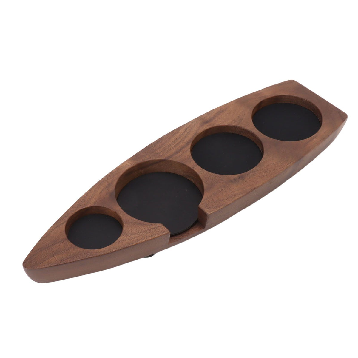Boat Shape Coffee Tamper Holder Walnut Wood Coffee Distributor Holder Station for Cafe Western Restaurant Bar Family Kitchen 51mm