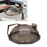 Microwave Splash Heating Cover PC Food Splatter Guard with Extension Handle for Kitchen Cooking Brown