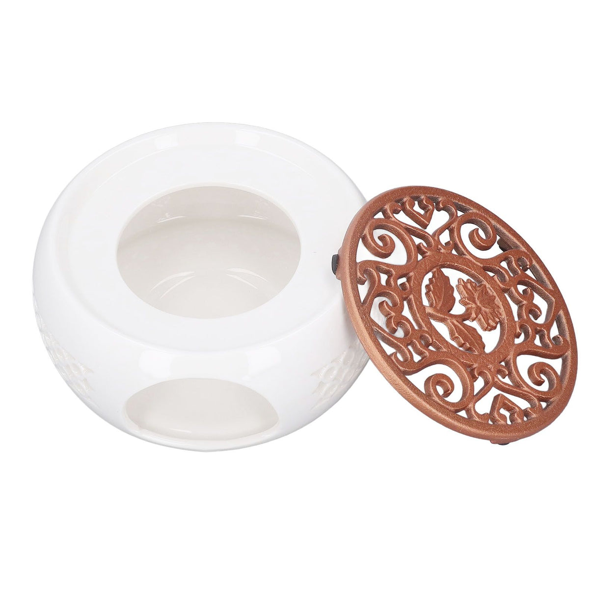 Ceramic Teapot Warmer Hollowed Pad Concave Bottom Practical Multifunction Teapot Heater for Family Office Cafe