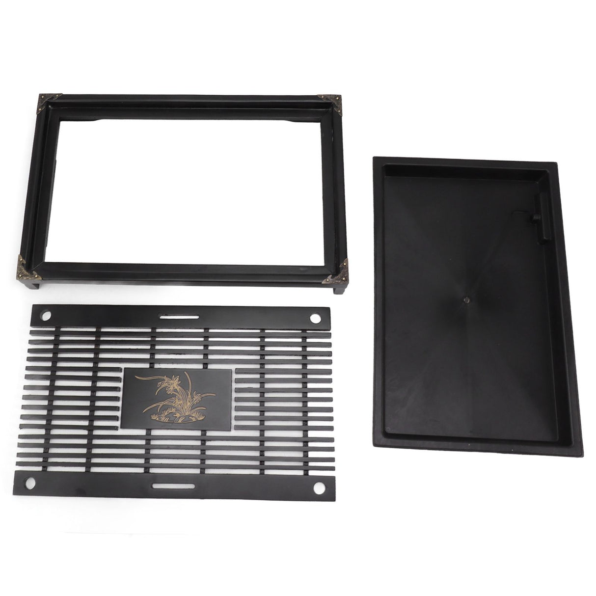 Gongfu Tea Tray Water Storage Drainage Home Decoration Ornament Serving Tray for Office Black