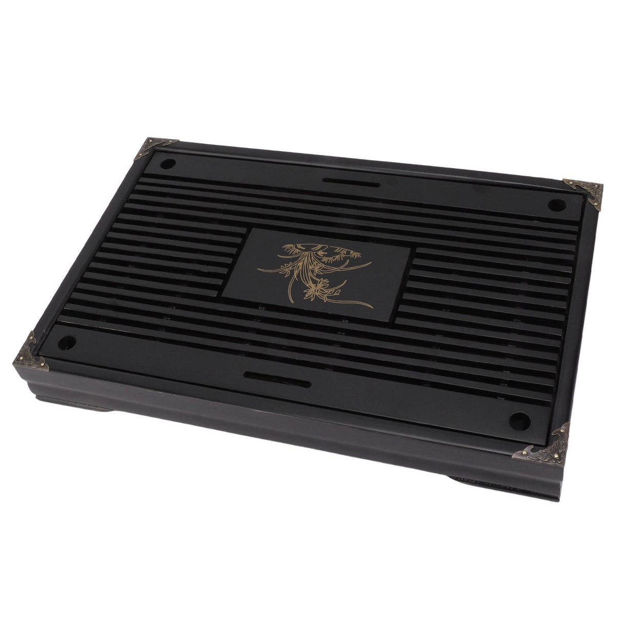 Gongfu Tea Tray Water Storage Drainage Home Decoration Ornament Serving Tray for Office Black