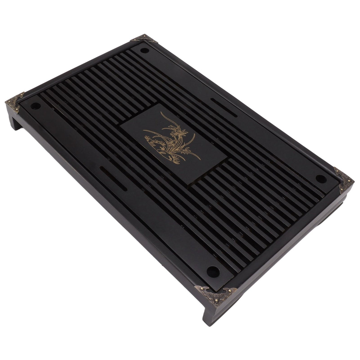 Gongfu Tea Tray Water Storage Drainage Home Decoration Ornament Serving Tray for Office Black