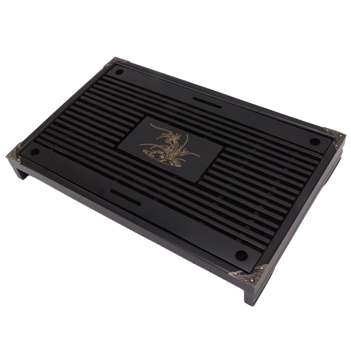 Gongfu Tea Tray Water Storage Drainage Home Decoration Ornament Serving Tray for Office Black