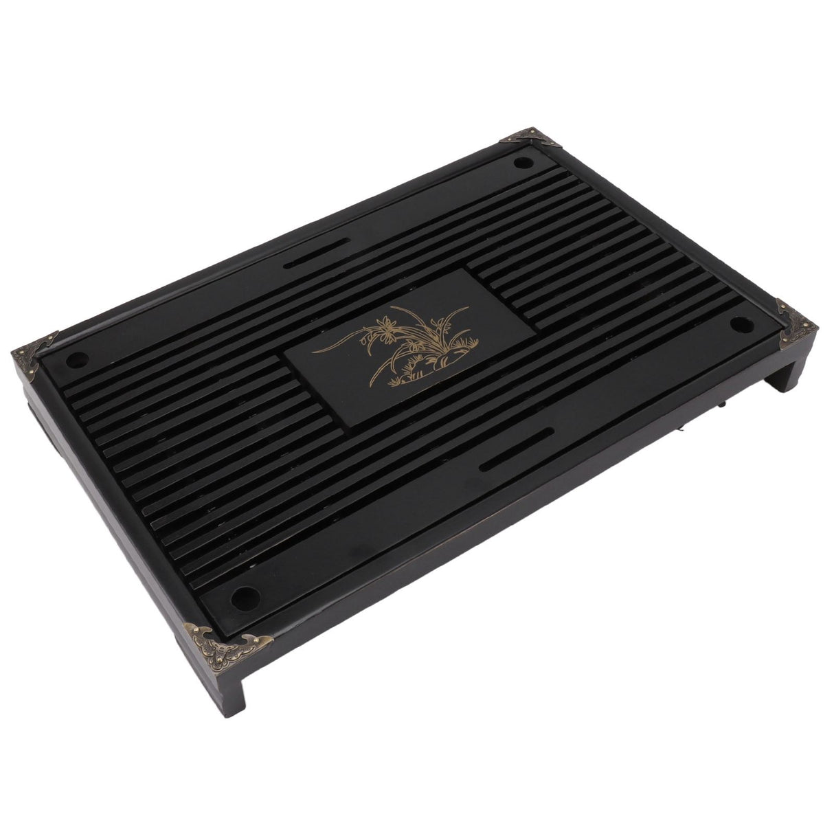 Gongfu Tea Tray Water Storage Drainage Home Decoration Ornament Serving Tray for Office Black