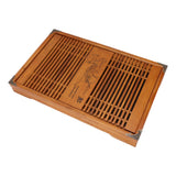 Kungfu Tea Tray Chinese Gongfu Tea Tray Drainage Water Storage Wood Tea Table with Drain Pipe Yellow Orchid