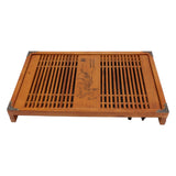 Kungfu Tea Tray Chinese Gongfu Tea Tray Drainage Water Storage Wood Tea Table with Drain Pipe Yellow Orchid - Close-Up Angle