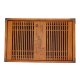 Kungfu Tea Tray Chinese Gongfu Tea Tray Drainage Water Storage Wood Tea Table with Drain Pipe Yellow Orchid