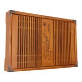 Kungfu Tea Tray Chinese Gongfu Tea Tray Drainage Water Storage Wood Tea Table with Drain Pipe Yellow Orchid