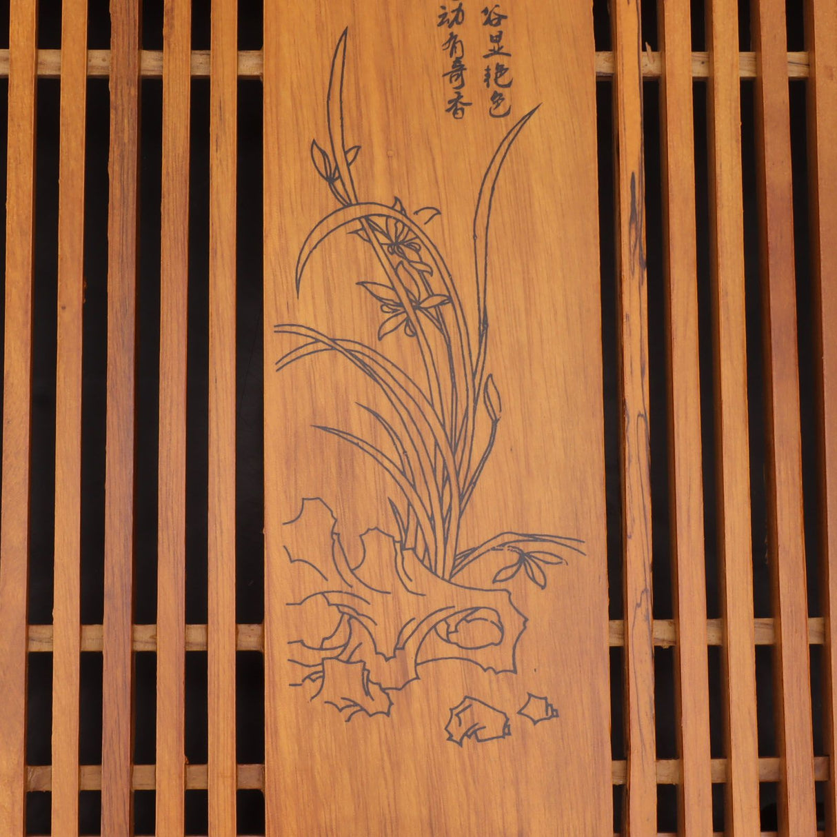 Kungfu Tea Tray Chinese Gongfu Tea Tray Drainage Water Storage Wood Tea Table with Drain Pipe Yellow Orchid