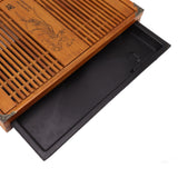 Kungfu Tea Tray Chinese Gongfu Tea Tray Drainage Water Storage Wood Tea Table with Drain Pipe Yellow Orchid